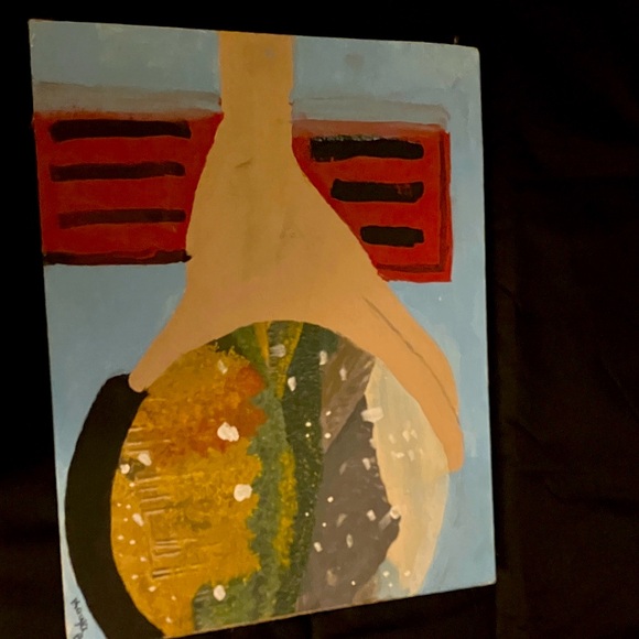 Abstract Hand-Painted Canvas Art in Blue and Red